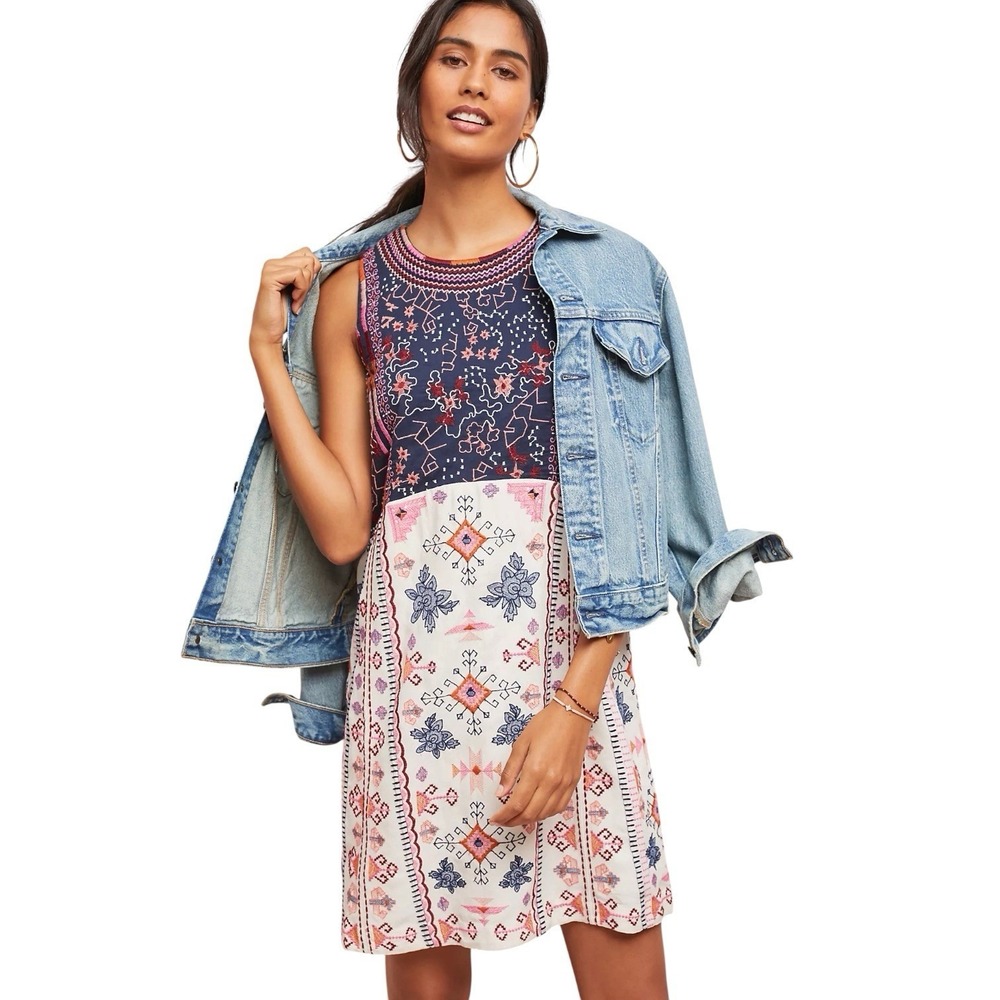 Anthropolgie Akemi+ Kin Womens 00 Dawn Embroideredβ Shift Dress Retro Bohemian